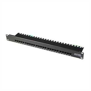 Patch panel telefonico Cat3 25 porte per armadi rack da 19, colore nero